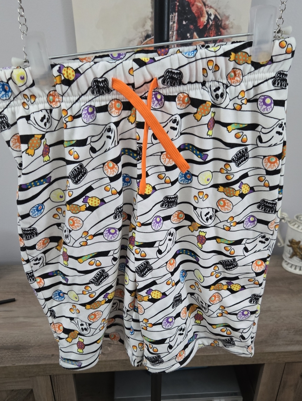 Cat & Jack White Shorts with Halloween Ghosts & Orange Drawstring